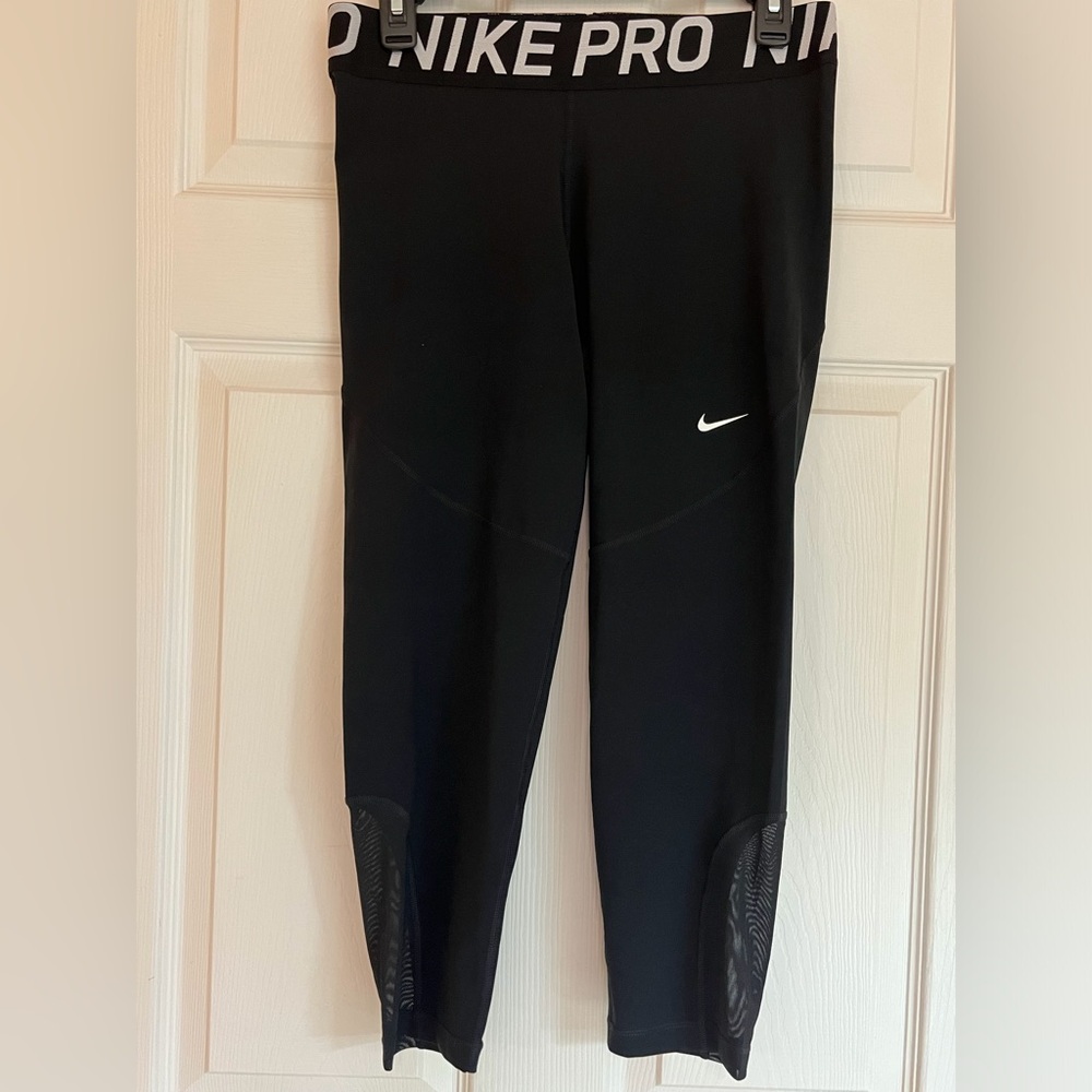 Nike Pro Black Dri-FIT Leggings Women's Black Ankle Mesh Panels Stretch Size XL